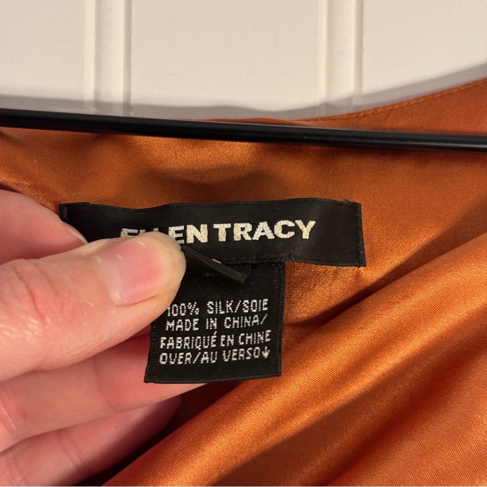 Ellen Tracy 100% Silk Cap Sleeveless Cowl Neck Blouse Tank Top Orange Size 8 - Picture 8 of 10